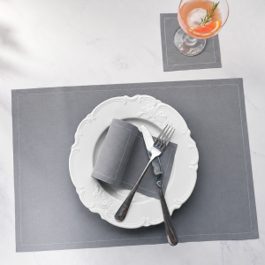 grey cotton placemats and coasters customizable